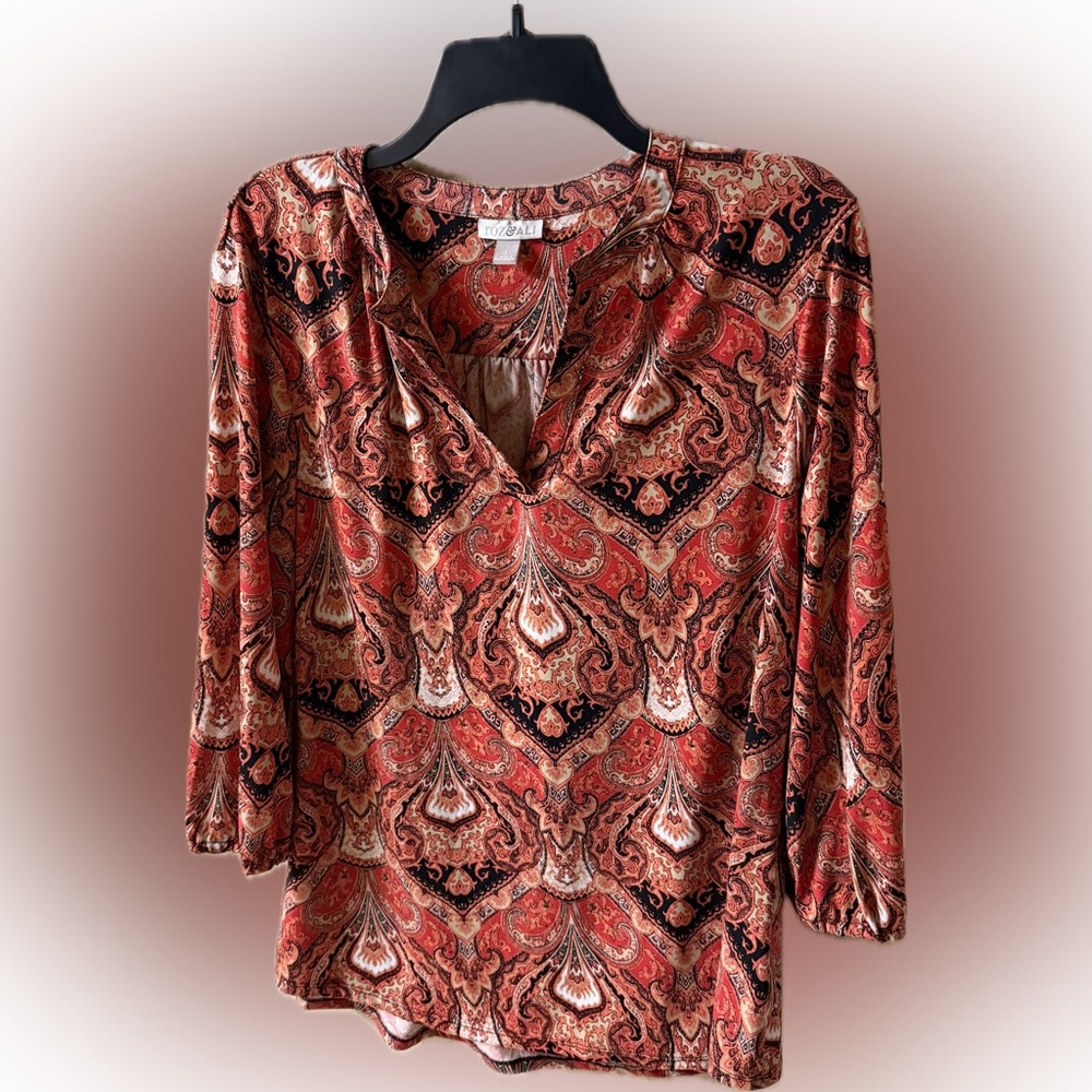 Roz & Ali Women's Red and Black Paisley Blouse